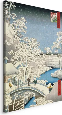 Produktbild von Vlies Leinwandbild - Drum bridge and Setting Sun Hill at Meguro from the series ' (Utagawa Hiroshige) 40x60 cm Reproduktionen l-E-12229-b-a