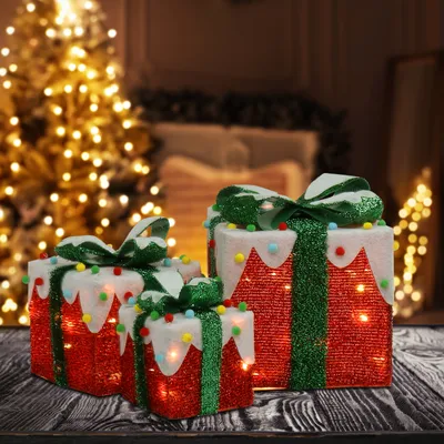 Image de ALIGHTUP Set de 3 boîtes cadeaux LED de Noël Boîtes cadeaux éclairées Chaîne lumineuse Déco,Décoration de Noël