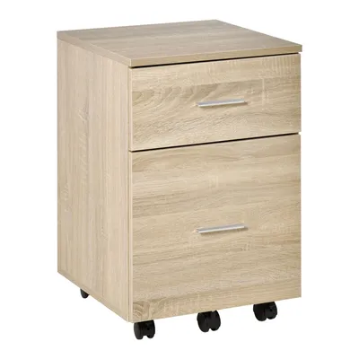 Image de Vinsetto Caisson de bureau caisson de rangement mobile 2 tiroirs 5 roulettes en panneau de particules 39,5 x 39 x 58,5 cm chêne