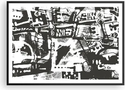 Produktbild von Gerahmtes Poster - Schwarzer Rahmen - Schwarzweiß Figuren Abstraktion - 100x70 cm - Wand Bild - Wanddeko - Wandbilder - Kunstposter - Wandposter - Bilderrahmen - Bilder - Kunstdruck - P2BAA100x70-5125