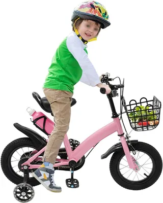 Produktbild von Kinderfahrrad - Laufrad - Zum Fahrradfahren lernen - Mit abnehmbaren Stützrädern - 12 Zoll - Rosa