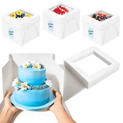 Productafbeelding van Taartvervoerkist - Set van 3 stuks met kijkvenster - Taartdoos - 25x25x25 cm