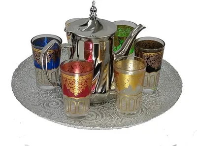 Imagen del producto de Silecomplaza: Set de té marroquí que incluye bandeja, tetera, tazas y diferentes tipos de té