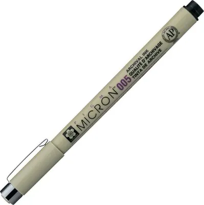 A single Sakura Pigma Micron 005 black fineliner pen is shown against a white background.