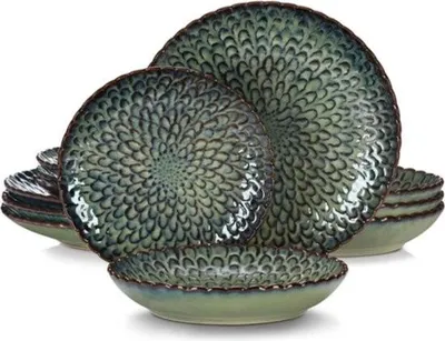 Image de Set de vaisselle de luxe - 8 personnes - Porcelaine - 24 pièces - Set d'assiettes pour 8 personnes - 24 pièces - Vert