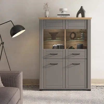 Immagine prodotto di Dmora Vetrina Sarconi 104x41x143h cm Grigio, 6 Ripiani 4 Ante