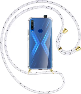 Produktbild von Handykette Backcover-Schutzhülle mit Band (Metall goldfarben) für Honor 9X / 9X Premium - weiß/grau