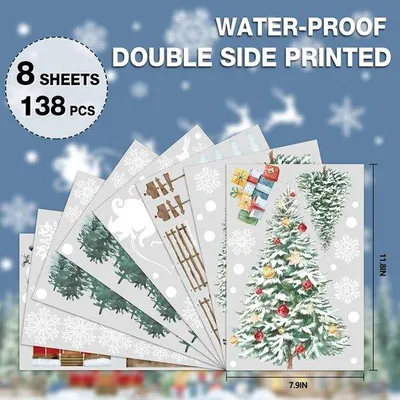 Produktbild von Fensteraufkleber Weihnachtsdesign - 8 Bögen mit Weihnachtsbäumen und Schneeflocken