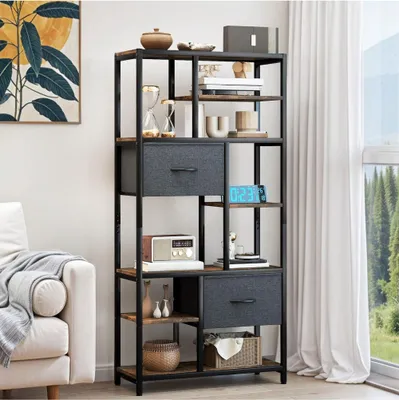 Produktbild von BALCONERA Bücherregal, 7 Regal Standregal, Freistehend mit Schubladen, Holzregal mit Stahlrahmen