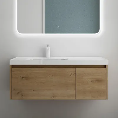 Produktbild von Mai & Mai Badmöbelset Badezimmermöbel Kerneiche Waschbeckenunterschrank 100 cm mit Waschschbecken aus Mineralguss Salerno