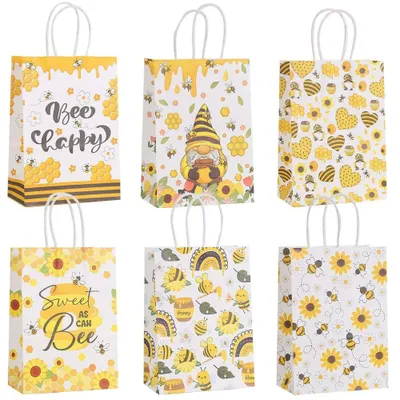 Produktbild von Papiertüten für Geschenke, Bienen-Motive, für Kindergeburtstage (12 Stück)