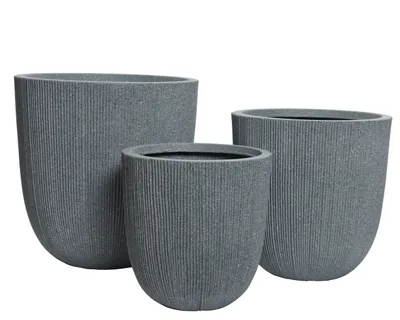 Produktbild von Blumentopf Outdoor geriffelt 31-44cm Kunststoff Grau 3er Set