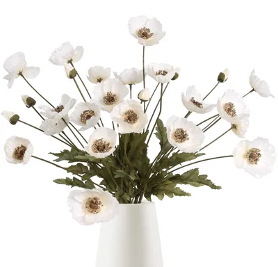 Immagine prodotto di 6 fiori di papavero artificiali, fiori di seta bianchi, ideali per la decorazione della tavola in casa