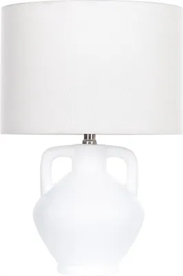 Produktbild von BELIANI Tischlampe Weiß Keramik Vasenform 46 cm Stoffschirm Trommelform Einfarbig Kabel mit Schalter Modern Skandi Schlaf- u. Wohnzimmer