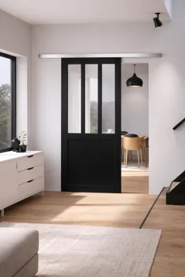 Immagine prodotto di Porta scorrevole da officina nera con vetro H204 x L93 cm, binario in alluminio Gd Menuserie