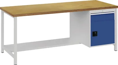 Produktbild von Werkbank signalblau lichtgrau B2000xH859xT750mm Buche Multipl.40mm 1 Schub.1 Tür