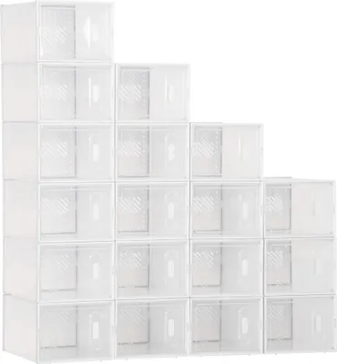 Image de HOMCOM Lot de 18 boites cubes rangement à chaussures modulable avec portes transparentes - 25 x 35 x 19 cm