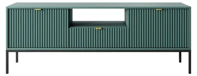 Zdjęcie produktu dla Szafka RTV ryflowana zielona nowoczesna na czarnych nogach 154 cm