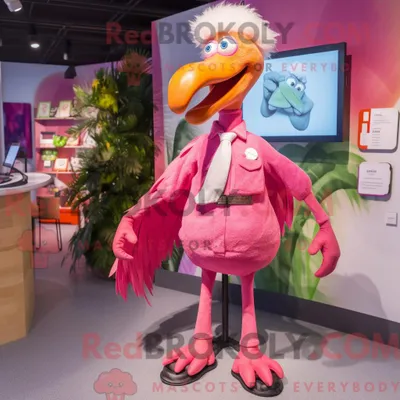 Produktbild von Magenta REDBROKOLY Flamingo Maskottchen Kostüm Charakter gekleidet in einem Chino und Ringe