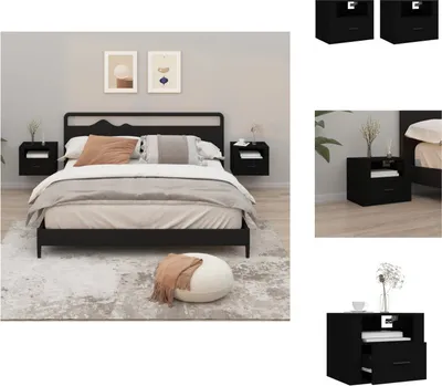 Produktbild von vidaXL Wand-Nachttische 2 Stk. Schwarz 50x36x40 cm -  Nachttische