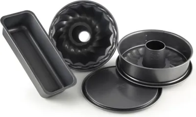 Produktbild von 4-teiliges Backformen-Set mit Gugelhupfform Ø 25, Springform Ø 20 mit flachem und Rohrboden sowie einer quadratischen Backform 30 x 13 cm mit Antihaftbeschichtung