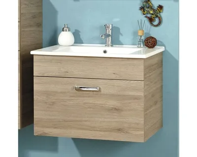 Produktbild von Badmöbel-Set Pelipal Offenbach BxHxT 75 x 53 x 44,5 cm Sanremo Eiche mit Keramik-Waschtisch weiß 313.000740