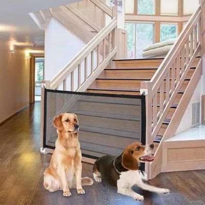 Image de Barrière de sécurité Benzoa® pour animaux de compagnie, sans perçage, 180 x 72 cm – flexible pour les escaliers et les portes, barrière de sécurité robuste