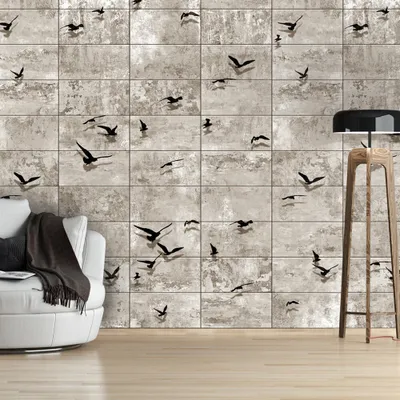 Produktbild von PURO TAPETE - Realistische Tapete ohne Rapport und Versatz 10m Vlies Tapetenrolle Wandtapete modern design Fototapete - Beton Vogel f-C-0001-j-c
