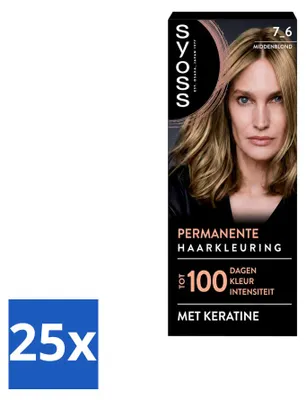 Produktbild von 25 x Syoss Dauerhafte Coloration 7-6 Mittelblond mit Keratin - Vorteilspackung - 25 Stücke
