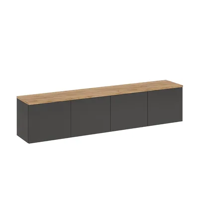 Produktbild von KOMTO TV Lowboard Hängend 160 cm – TV Unterschrank, Sideboard für Wohnzimmer, Fernsehschrank mit 4 Klappen, Anthrazit + Honig Eich, 159,8 × 30 × 35 cm