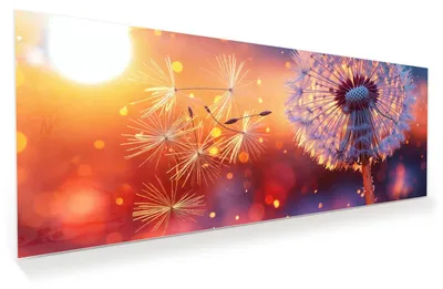 Produktbild von Glasbild 150x60cm in XXL für Wohnzimmer, Schlafzimmer Motiv Pusteblume Sonnenuntergang