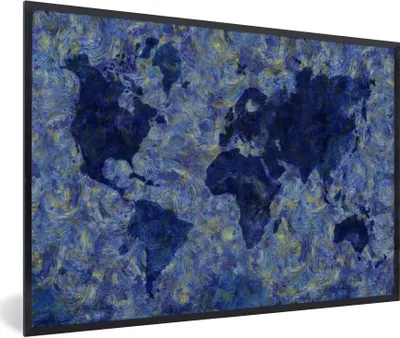 Produktbild von MuchoWow® Gerahmtes Poster Weltkarte - Van Gogh - Gemälde 90x60 cm - Poster mit Schwarzem Bilderrahmen Wandposter Rahmen Foto Bilder - Fotorahmen - Foto-Plakat