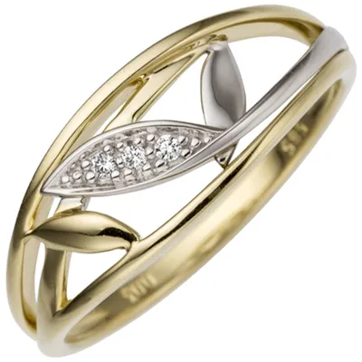 Produktbild von Gr. 54 - Damen Ring 585 Gold Gelbgold Weißgold bicolor 3 Diamanten Brillanten Goldring