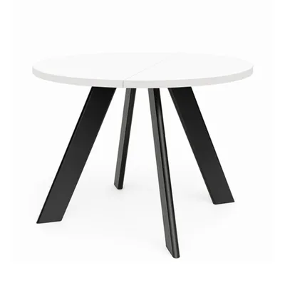 Produktbild von Runder Ausziehbarer Tisch für Esszimmer, LEX, Loft-Stil, Skandinavische, Durchmesser: 110 / 210 cm, Farbe: Weiß / Schwarz