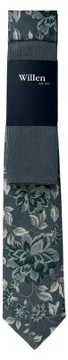 Produktbild von Krawatten-Set aus 100% Seide, florales Design, Krawatte 7cm, Einstecktuch 27,5x27,5cm
