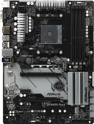 Produktbild von Asrock B450 Pro4, AMD, Sockel AM4, AMD Athlon, AMD Ryzen 2000 Series, AMD Ryzen 3000 Series, Sockel AM4, DDR4-SDRAM, 128 GB