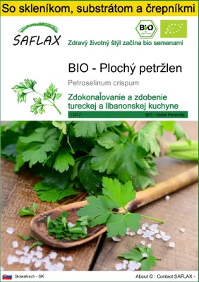 Obrázok produktu pre SAFLAX Kultivačný set - BIO - Plochý petržlen - Petroselinum crispum - 600 Semená - S mini skleníkom, pestovateľským substrátom a 2 črepníkmi