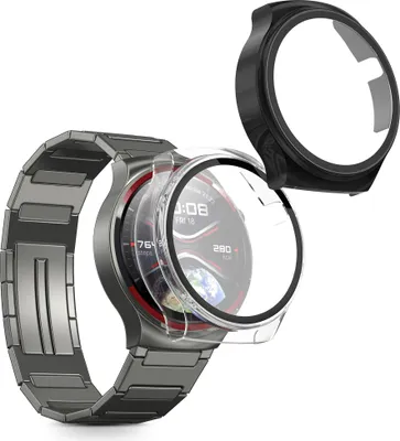 Produktbild von kwmobile 2x Cover kompatibel mit Huawei Watch 4 Pro Space Edition Hülle - Fullbody Fitnesstracker Case Set aus Glas - Transparent Schwarz
