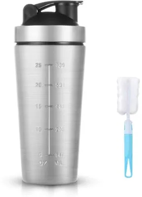 Productafbeelding van PromoHome® RVS-eiwitshaker 900 ml – Eiwitshaker met mengbal en reinigingsborstel – BPA-vrij, lekvrij, duurzaam