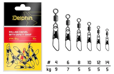 Obrázok produktu pre Delphin karabínka s obratlíkom Rolling swivel with safety snap10ks 14/5kg