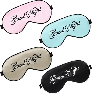Produktbild von 4 Stücke Seide Schlafmasken Augenmaske Weich Augenbinde Augenmaske Schlafen Augenblinder Verstellbar Gurt Satin Augen Schlafmaske für Damen und Männer (Rosa, Schwarz, Beige, Hellblau)