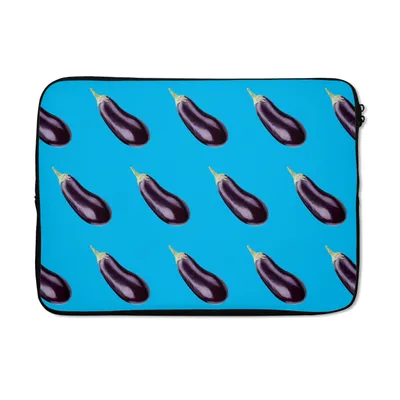 Produktbild von MuchoWow® Laptop Hülle 13 Zoll Gemüse - Aubergine - Muster - Blau Laptoptasche - Laptophülle - Sleeve - Rundumschutz