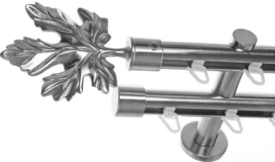 Produktbild von Innenlauf Gardinenstange Edelstahl Look 20mm Wandträger 2-läufig Blatt, Länge wählbar H40 E35E30