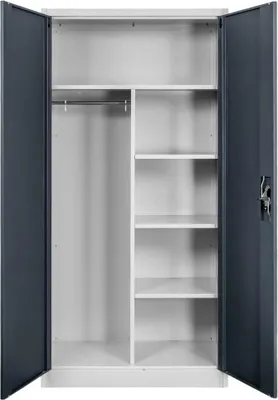 Zdjęcie produktu dla Szafa gospodarcza socjalna metalowa ubraniowa BHP 2-drzwiowa Mega-M J-90/S szara/grafitowy front 90x45x185cm skręcana