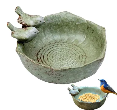 Productafbeelding van Voederschaal en vogelbad 16 x 16 x 8 cm, groen, vorstbestendig, voor tuin