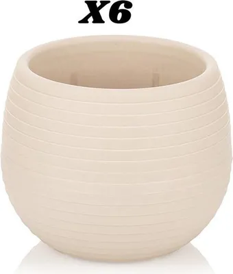 Obrázek produktu pro 6 ks květináčů Cactus krémové barvy 13 cm s odtokem, odolné proti UV záření, mrazuvzdorné a dekorativní