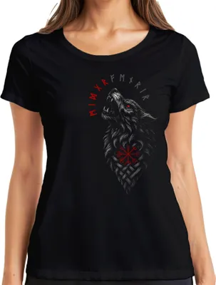 Produktbild von Wikinger Vegvisir Wolfsrune keltischer Knoten nordisch Fenrir Damen T-Shirt, Schwarz, L
