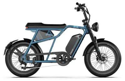 Image de A-Spadz Cavet Air - Fatbike électrique - 20 pouces - Moteur 250W - Autonomie 100 km - 7 vitesses - Freins à disque hydrauliques - Batterie 749Wh - Fourche suspendue - Aurora bleu