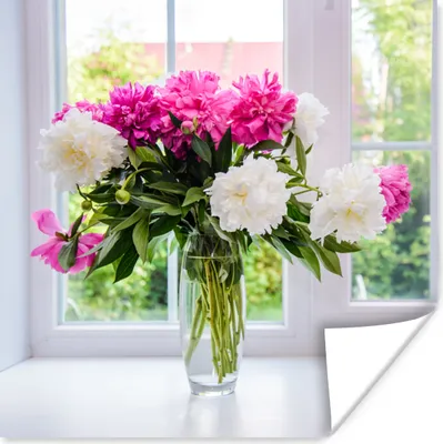 Produktbild von MuchoWow® Poster Blumen - Pfingstrosen - Vase 50x50 cm - Wohnzimmerdekoration