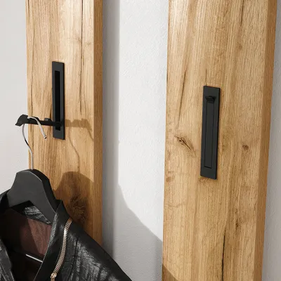 Produktbild von Garderobenpaneel Wandgarderobe 2er Set in Eiche ABERDEEN-01 mit ausklappbaren Metallhaken